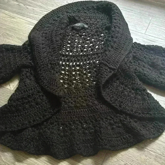 🔥Iris Setlakwe🔥 | Black wool blend chunky knit cardigan quarter sleeve - Picture 2 of 12